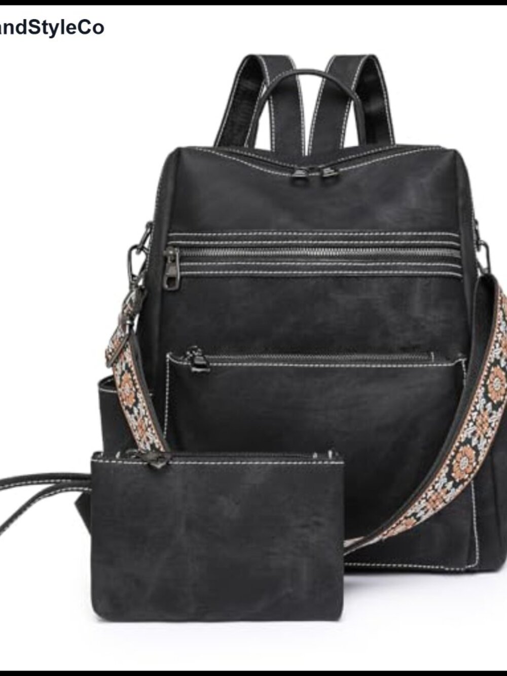 PU Leather Backpack Purse Multi-Pocket Anti-Theft Travel Bag with Clutch